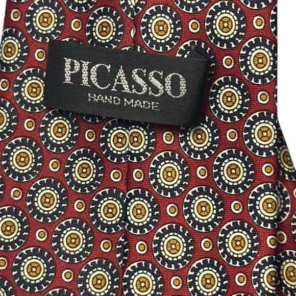 Picasso Men's Patterned Neck Tie Red and Navy Blue - Picture 3 of 3